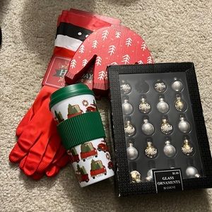 NWT Holiday Assortment - ornaments, decor, tumbler, and cleaning gloves